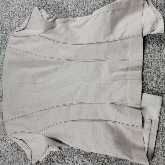 White House Black Market Blazer Womens 14 Beige Linen Blend Lined Short Sleeve - Picture 7 of 8